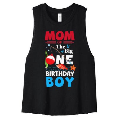 Mom Of The Big One Birthday Fishing 1st First Birthday Women's Racerback Cropped Tank