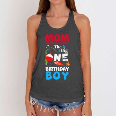 Mom Of The Big One Birthday Fishing 1st First Birthday Women's Knotted Racerback Tank