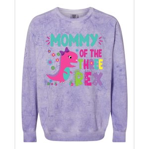 Mommy Of The Three Rex Birthday Dinosaur Family Matching Colorblast Crewneck Sweatshirt