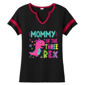 Mommy Of The Three Rex Birthday Dinosaur Family Matching Ladies Halftime Notch Neck Tee