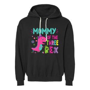 Mommy Of The Three Rex Birthday Dinosaur Family Matching Garment-Dyed Fleece Hoodie