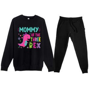 Mommy Of The Three Rex Birthday Dinosaur Family Matching Premium Crewneck Sweatsuit Set