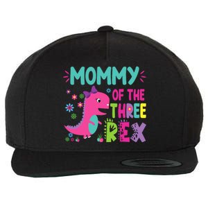 Mommy Of The Three Rex Birthday Dinosaur Family Matching Wool Snapback Cap