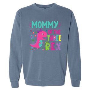 Mommy Of The Three Rex Birthday Dinosaur Family Matching Garment-Dyed Sweatshirt