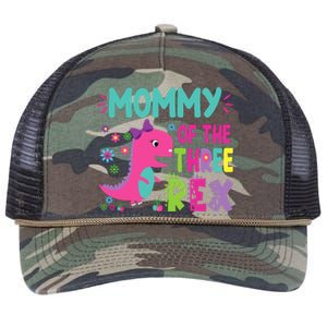 Mommy Of The Three Rex Birthday Dinosaur Family Matching Retro Rope Trucker Hat Cap