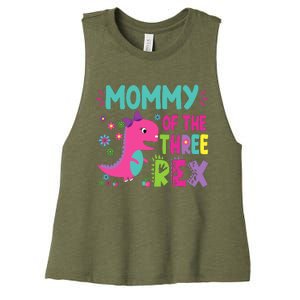 Mommy Of The Three Rex Birthday Dinosaur Family Matching Women's Racerback Cropped Tank