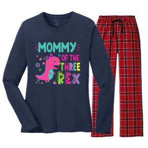 Mommy Of The Three Rex Birthday Dinosaur Family Matching Women's Long Sleeve Flannel Pajama Set 