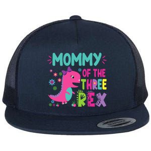 Mommy Of The Three Rex Birthday Dinosaur Family Matching Flat Bill Trucker Hat