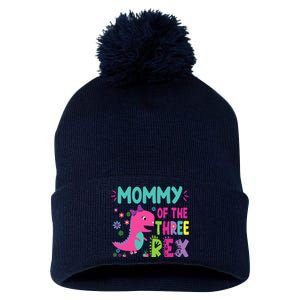 Mommy Of The Three Rex Birthday Dinosaur Family Matching Pom Pom 12in Knit Beanie