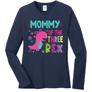 Mommy Of The Three Rex Birthday Dinosaur Family Matching Ladies Long Sleeve Shirt