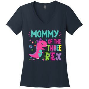 Mommy Of The Three Rex Birthday Dinosaur Family Matching Women's V-Neck T-Shirt