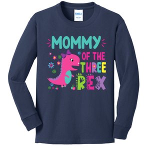 Mommy Of The Three Rex Birthday Dinosaur Family Matching Kids Long Sleeve Shirt