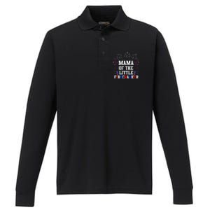 Mama Of The Little Firecracker 4th Of July Birthday Performance Long Sleeve Polo