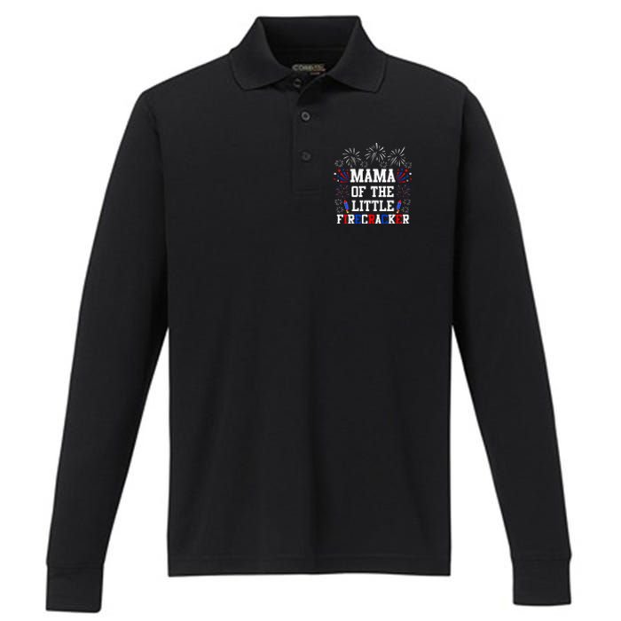 Mama Of The Little Firecracker 4th Of July Birthday Performance Long Sleeve Polo