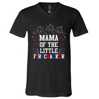 Mama Of The Little Firecracker 4th Of July Birthday V-Neck T-Shirt