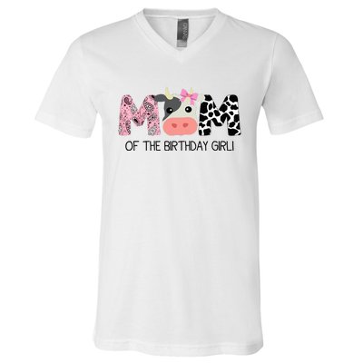 Mom Of The Birthday For Girl Cow Farm Birthday Cow Mommy 1st V-Neck T-Shirt