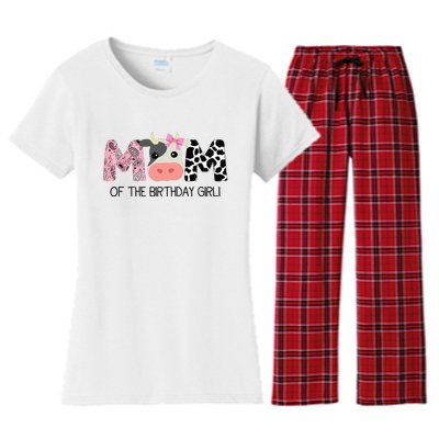 Mom Of The Birthday For Girl Cow Farm Birthday Cow Mommy 1st Women's Flannel Pajama Set