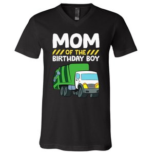 Mom Of The Birthday Boy Garbage Truck Birthday Party V-Neck T-Shirt