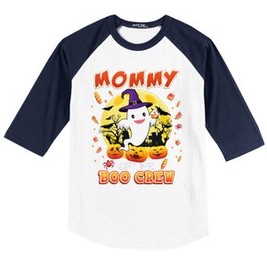 Mommy Of The Boo Crew Halloween Cute Ghost Pumpkin Scary Baseball Sleeve Shirt