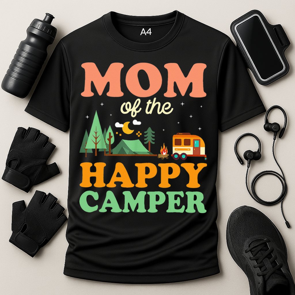 Mom Of The Happy Camper Women 1st Bday Camping Trip Cooling Performance Crew T-Shirt