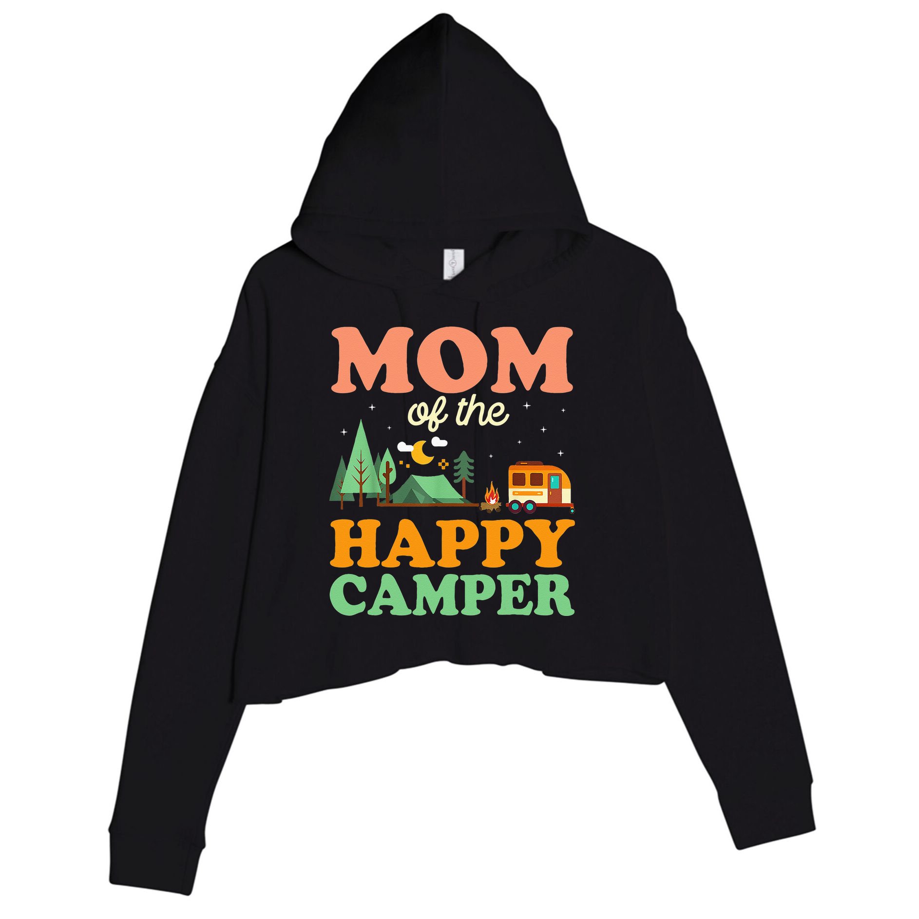 Mom Of The Happy Camper Women 1st Bday Camping Trip Crop Fleece Hoodie