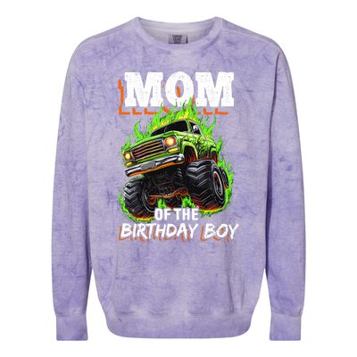 Mom Of The Birthday Boy Monster Truck Birthday Novelty Colorblast Crewneck Sweatshirt