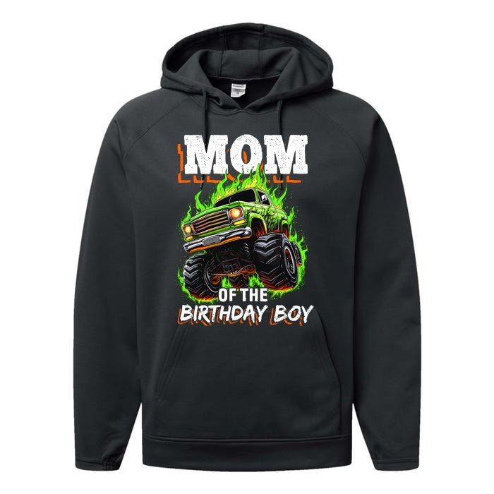 Mom Of The Birthday Boy Monster Truck Birthday Novelty Performance Fleece Hoodie