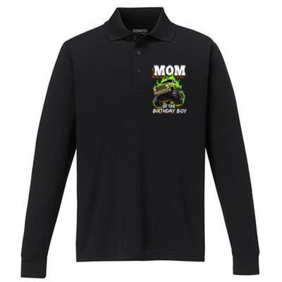 Mom Of The Birthday Boy Monster Truck Birthday Novelty Performance Long Sleeve Polo