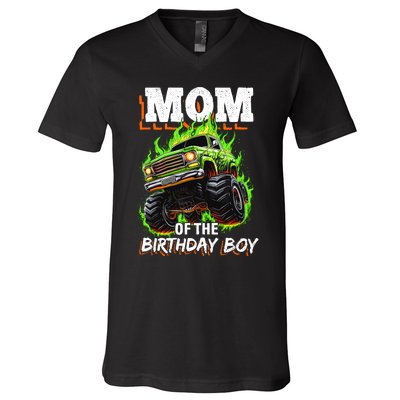 Mom Of The Birthday Boy Monster Truck Birthday Novelty V-Neck T-Shirt