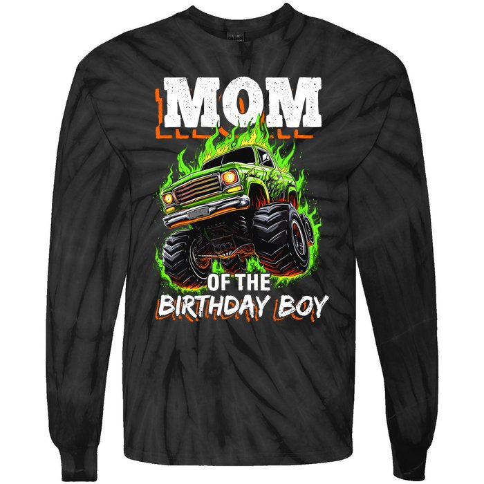 Mom Of The Birthday Boy Monster Truck Birthday Novelty Tie-Dye Long Sleeve Shirt