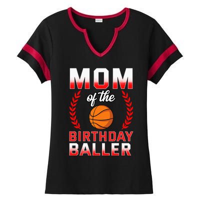 Mom Of The Birthday Boy Basketball Bday Celebration Ladies Halftime Notch Neck Tee