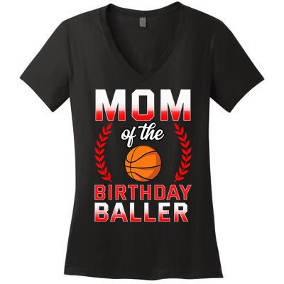 Mom Of The Birthday Boy Basketball Bday Celebration Women's V-Neck T-Shirt