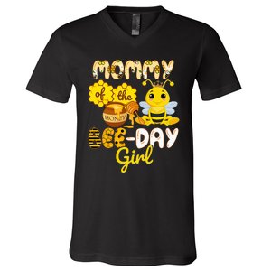 Mommy Of The Bee Day Girl Funny Bee Birthday Party V-Neck T-Shirt