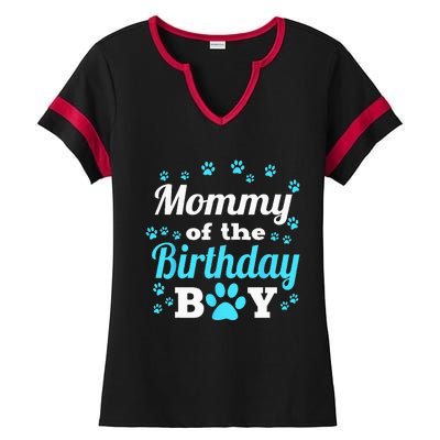 Mommy Of The Birthday Boy Dog Paw Bday Party Celebration Ladies Halftime Notch Neck Tee