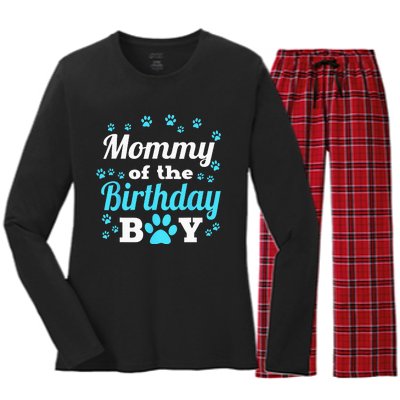 Mommy Of The Birthday Boy Dog Paw Bday Party Celebration Women's Long Sleeve Flannel Pajama Set 