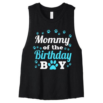 Mommy Of The Birthday Boy Dog Paw Bday Party Celebration Women's Racerback Cropped Tank