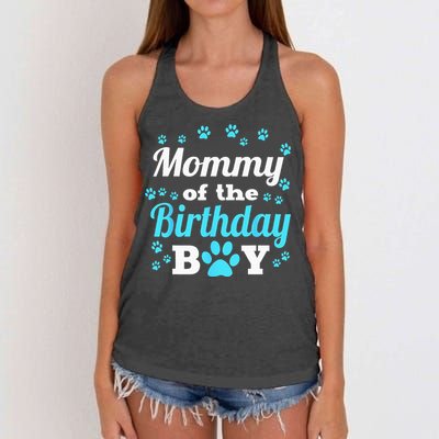 Mommy Of The Birthday Boy Dog Paw Bday Party Celebration Women's Knotted Racerback Tank