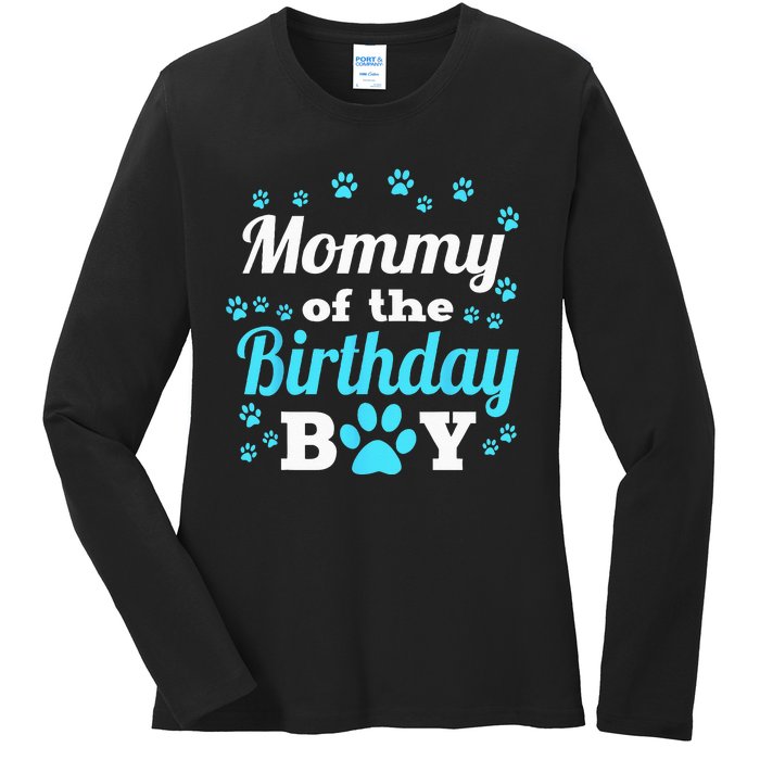 Mommy Of The Birthday Boy Dog Paw Bday Party Celebration Ladies Long Sleeve Shirt