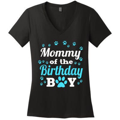 Mommy Of The Birthday Boy Dog Paw Bday Party Celebration Women's V-Neck T-Shirt