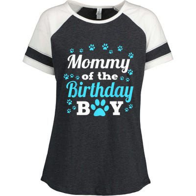 Mommy Of The Birthday Boy Dog Paw Bday Party Celebration Enza Ladies Jersey Colorblock Tee