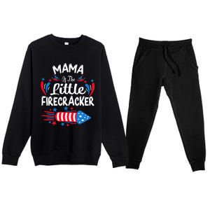 Mama Of The Little Firecracker 4th Of July Birthday Party Cool Gift Premium Crewneck Sweatsuit Set