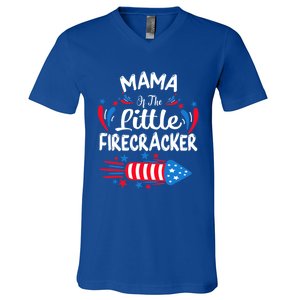 Mama Of The Little Firecracker 4th Of July Birthday Party Cool Gift V-Neck T-Shirt