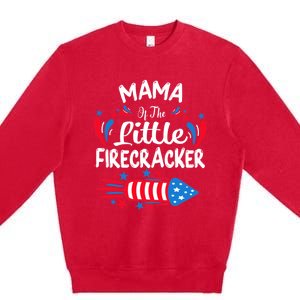 Mama Of The Little Firecracker 4th Of July Birthday Party Cool Gift Premium Crewneck Sweatshirt