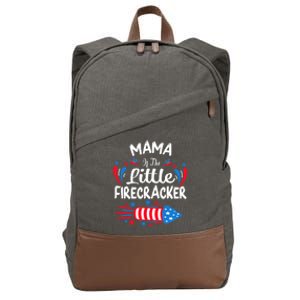 Mama Of The Little Firecracker 4th Of July Birthday Party Cool Gift Cotton Canvas Backpack