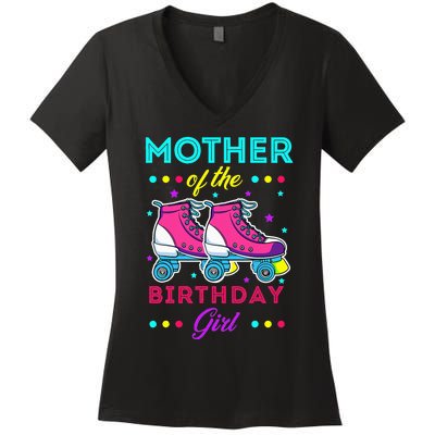 Mother of the Birthday Roller Skates Bday Skating Theme Women's V-Neck T-Shirt