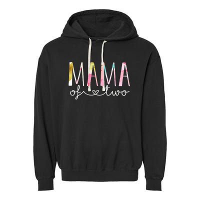 Mama Of Two Cute Floral Design Twin Mom Mother Of 2 Garment-Dyed Fleece Hoodie