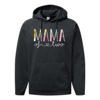 Mama Of Two Cute Floral Design Twin Mom Mother Of 2 Performance Fleece Hoodie