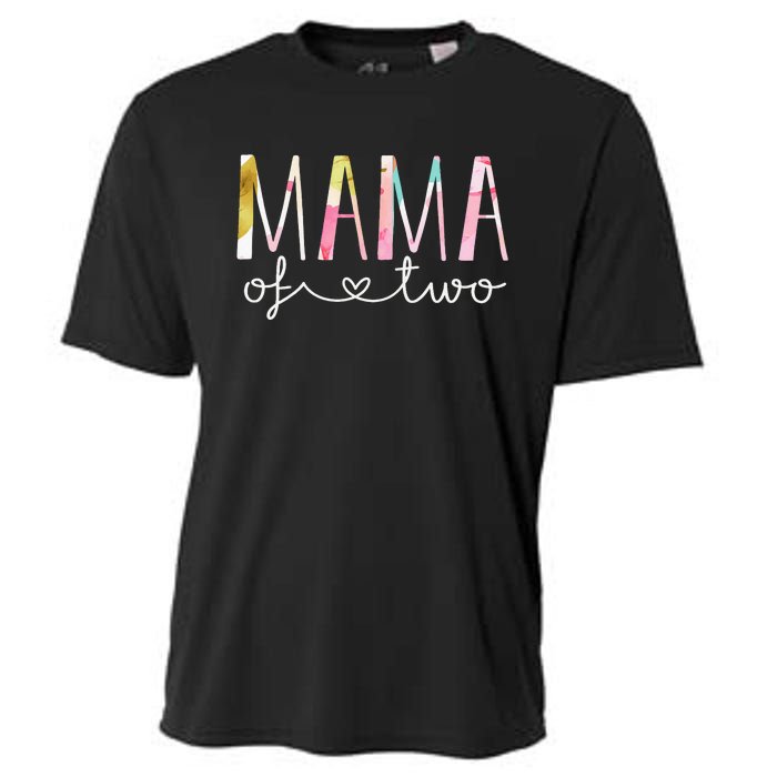 Mama Of Two Cute Floral Design Twin Mom Mother Of 2 Cooling Performance Crew T-Shirt