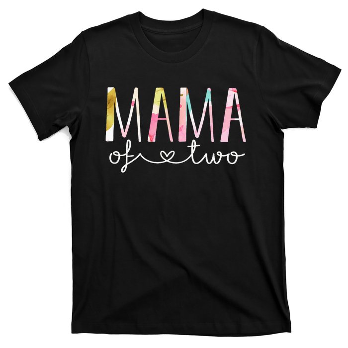 Mama Of Two Cute Floral Design Twin Mom Mother Of 2 T-Shirt