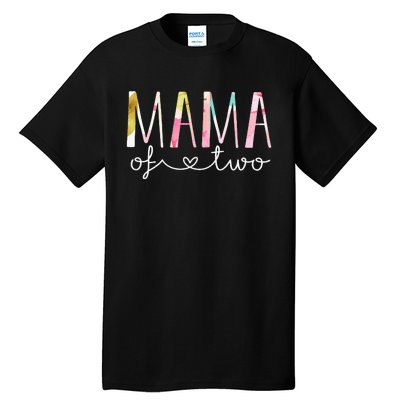 Mama Of Two Cute Floral Design Twin Mom Mother Of 2 Tall T-Shirt